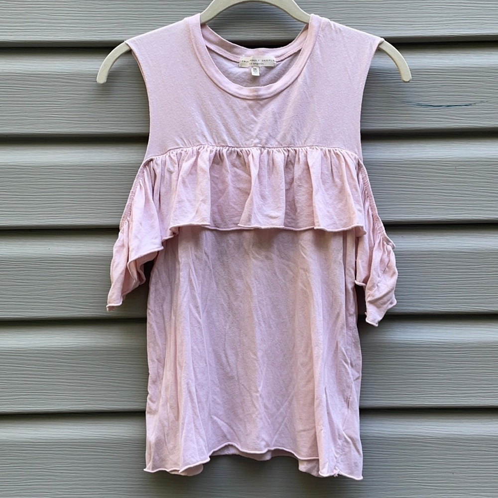 UO Blush Cold Shoulder Ruffle Top